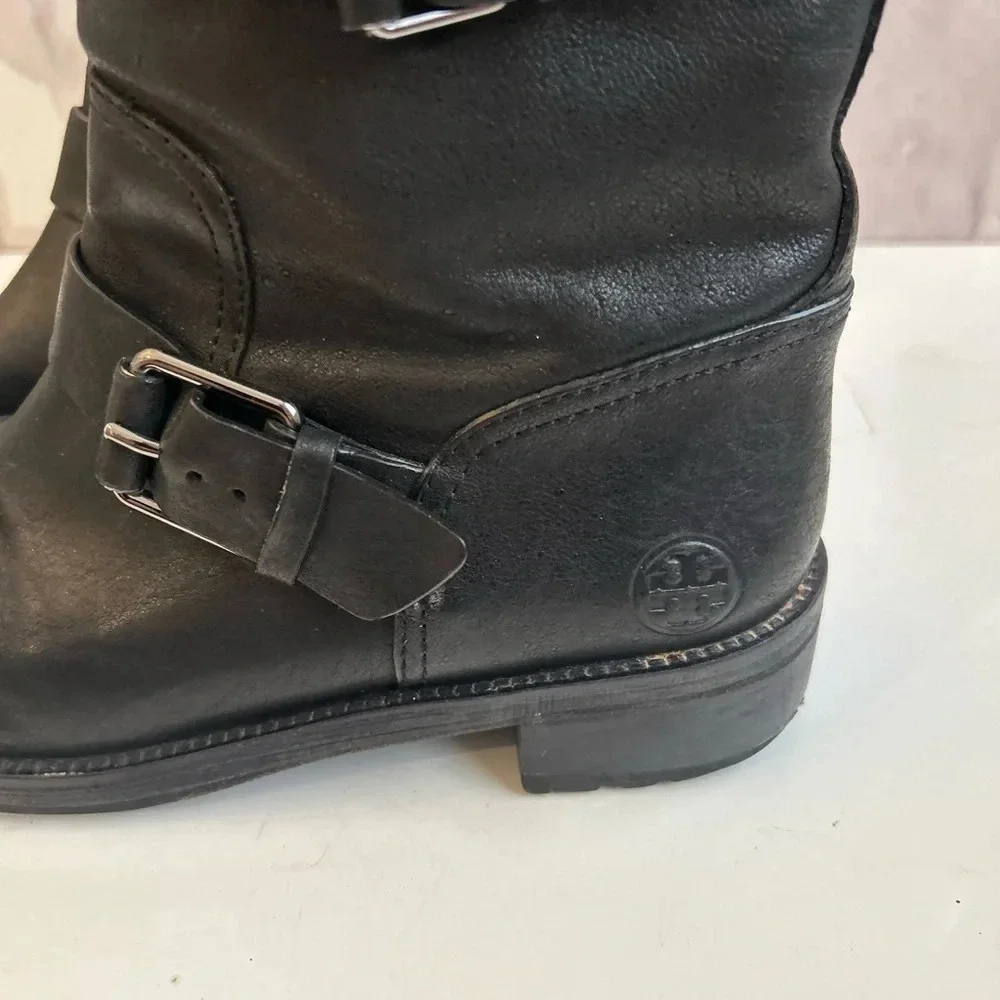 ! Tory Burch black  Leather combat Boots sz 6.5